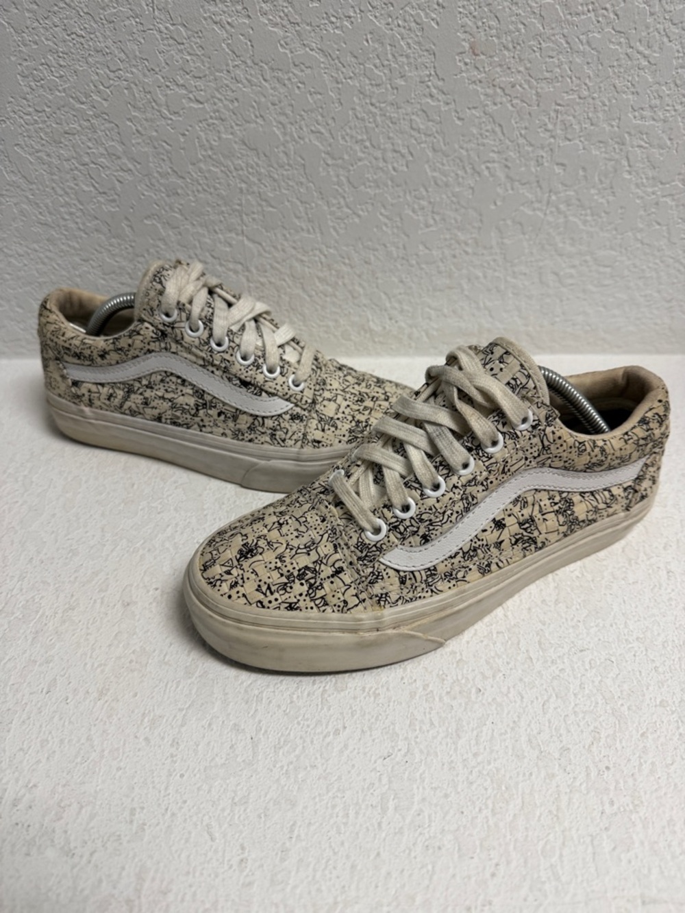Vans Cream Canvas Sneakers with Black Splatter Graphic W 6 Mens 4.5